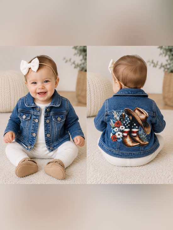 Handmade Other - Handmade Patriotic Baby Denim Jacket 6–9 Months Cowboy Boots USA One-of-a-Kind